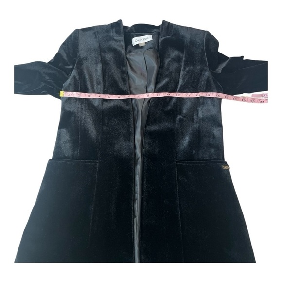Calvin Klein Luxe Black Velvet Sharp Shoulder Collareless blazer Womens 6 P - Picture 7 of 16